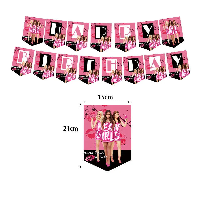 Disney Cartoon Mean Girl Pink Party Supplies Balloon Cake Topper Banner