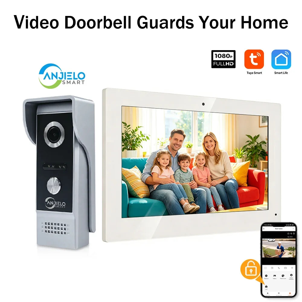 ANJIELO Tuya Smart Video Intercom System  IPS Monitor IP65 Waterproof Doorbell Two-Way Audio Motion Detection Digital Photo