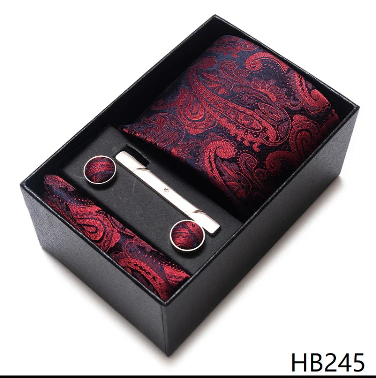 8 cm Wide Tie Sets Blue Solid Men's Neck Tie Handkerchief Cufflinks Clip Gift Silk Handmade