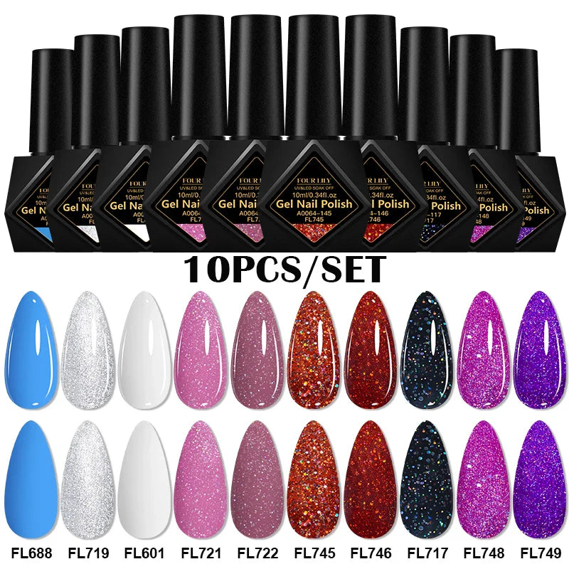 10pcs 10ml Gel Nail Polish Set, HEMA TPO Free, Red ,Coffee Brown, Semi Permanent Soak Off ,UV Gel Varnish For Winter Nail Supplies.