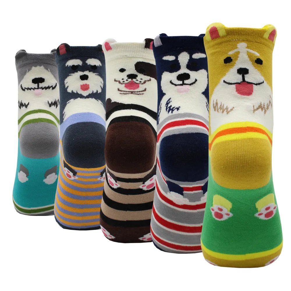 5 Pairs Fashion Colorful Kawaii Cute Cartoon Cotton Women Socks Harajuku Korean Halloween Cat Dog Owl Duck Fox Girl Socks