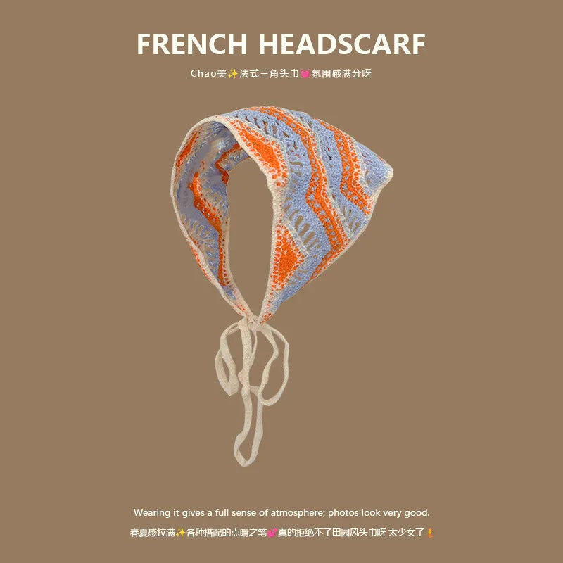Korean-style cozy knit triangular headscarf for women, spring/summer, cute versatile country beach vacation hairband