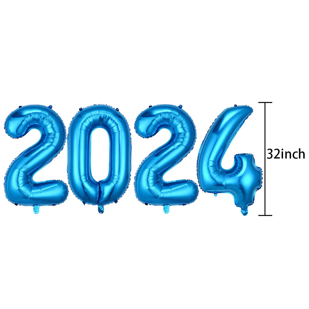 New Year 2024 number foil Balloon Hello 2024 New Year banner Balloon 2024 new year decor balloon Happy New Year Party Decoration