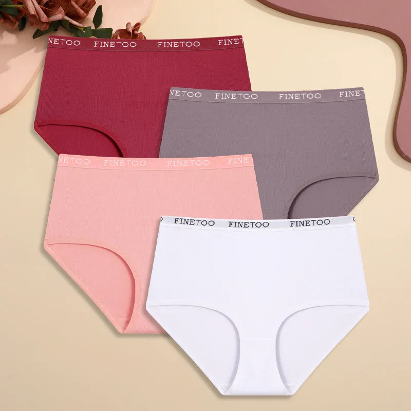 4Pcs S-XXL Cotton High Waist Underpants, Women's Seamless Elastic Panties.