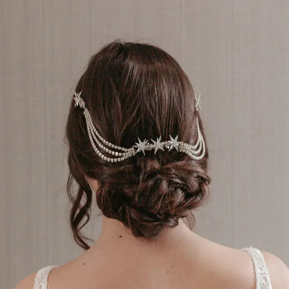 Stonefans Luxury Star Hair Comb Rhineestone Chain Jewelry for Women Vintage Bridal Tiara Multilayer Hair Chain Wedding Headpiece