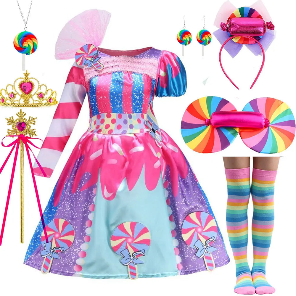 Delicate Princess Lollipop Fairy Costume Girls Halloween Candy Role Play Dress up Kid Carnival Purim Party Cute Vestidos Rainbow