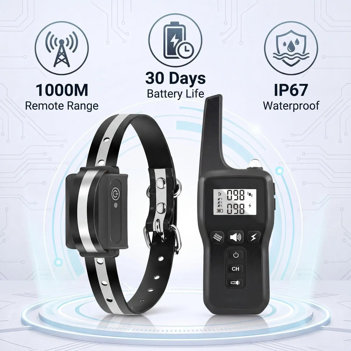 1000M Dog Training Collar IPX7 Waterproof Rechargeable Electric Shock Vibration Beep Remote Control Anti Bark for All Size Dogs