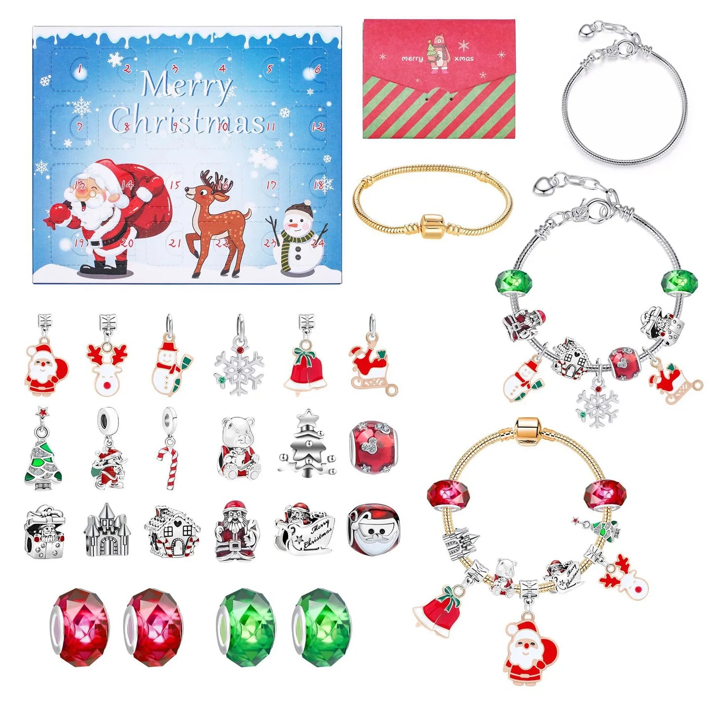 24-Grid Christmas Advents DIY Bracelet Gift Box Personalized Holiday Gift Box Toys For Kids Teens Boys Girls Beads Accesories