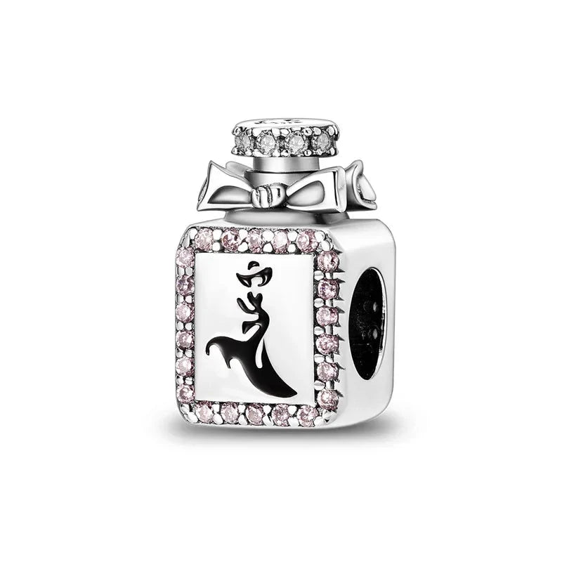 Romantic Pink Crown Perfume Bottle Charms Beads Bracelets Fine Jewelry
