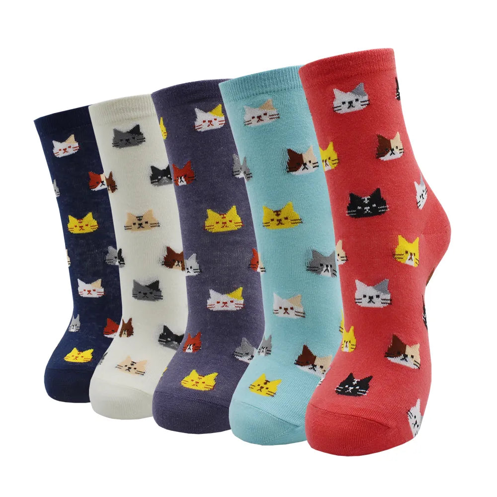 5 Pairs Fashion Colorful Kawaii Cute Cartoon Cotton Women Socks Harajuku Korean Halloween Cat Dog Owl Duck Fox Girl Socks