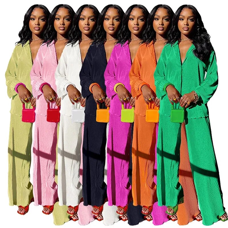 Women's Orange Long Sleeve Shirt Suit, Chiffon Tops, Wide Leg Pant, Sexy 2-Piece Set, Street Sweatsuit, Fitness Pit Strip Jacket