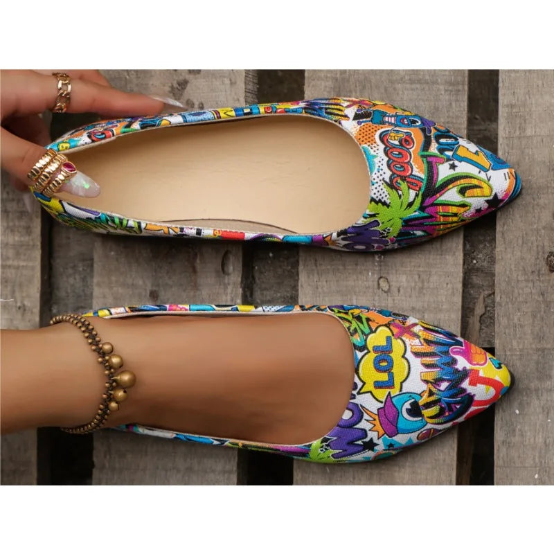 Women's Shoes 2024 Plus Size Slip on Women's Flats Hot Sale Daily Flats Women Print Shallow Pointed Toe Soft Bottom Shoes Ladies