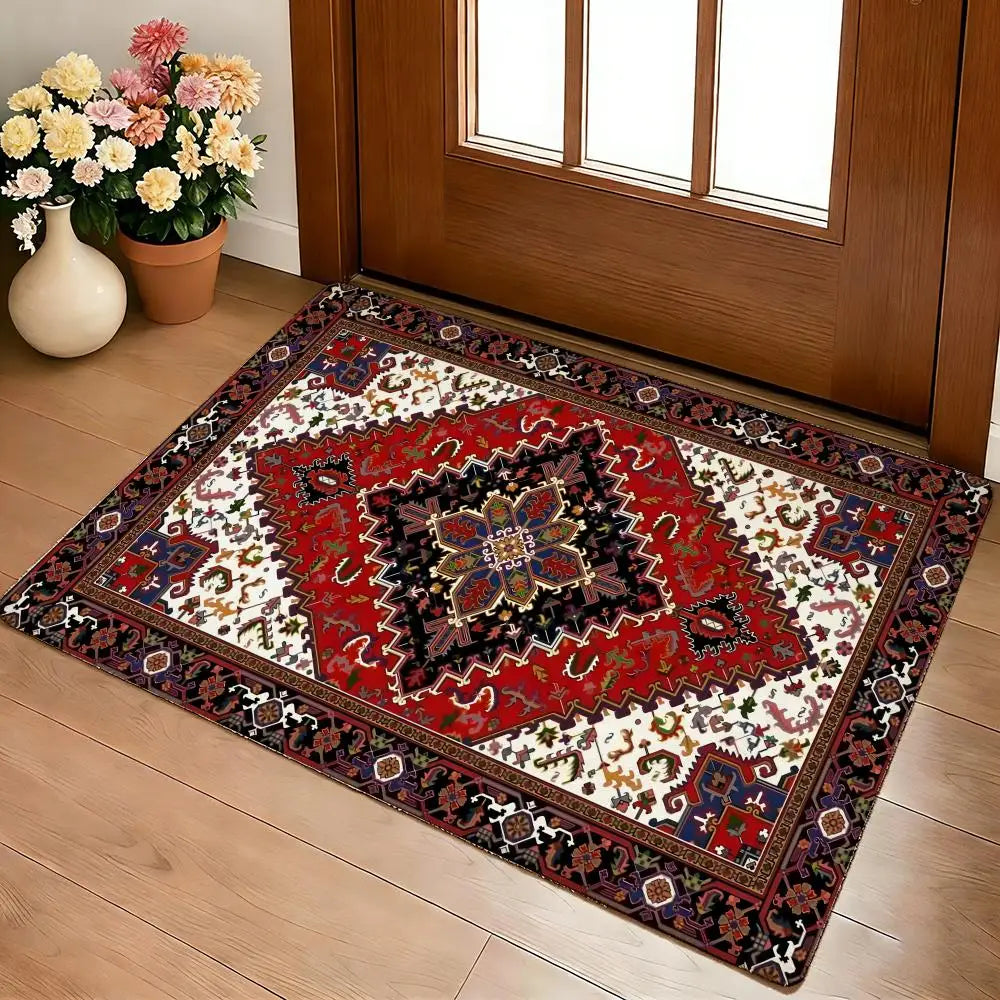 Mysterious Red Persian Carpet Floor Mat Cozy Flannel Soft Thick Non-Slip Mat For Living Room Bedroom Kitchen Decor Rugs