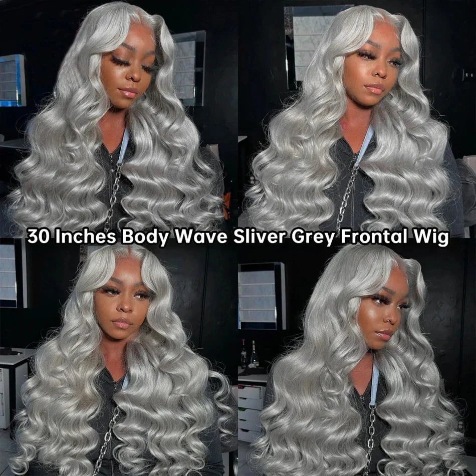 Silver Grey Body Wave Lace Frontal Wig 13x4 Lace Front Human Hair Wig For Women Preplucked Brazilian Colored Lace Human Hair Wig
