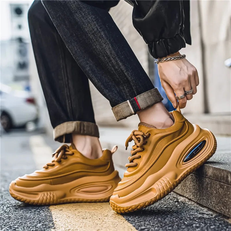 Fall Winter Leather Surface Thick Bottom Shoes, Versatile, Color Block Style, Student Casual Shoes.