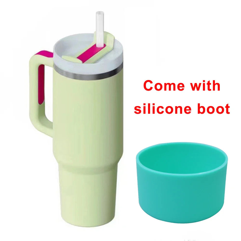 40oz Tumbler with Handle Straw and Silicone Boom Stainless Steel Vacuum Thermos Cup Large Capacity Travel Car Coffee Mug Logo