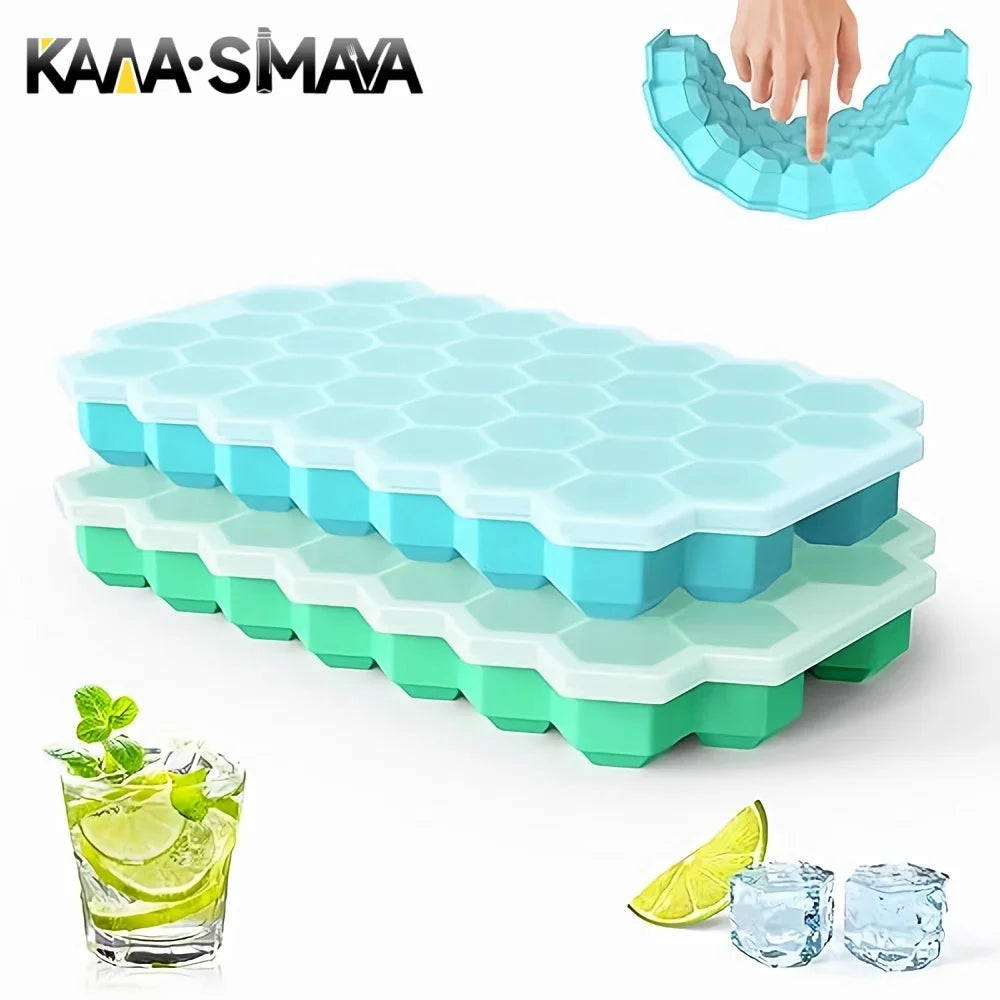 37 Grid Ice Cube Trays Freezer with Lid, Silicone for Small Ice Cube Molds, Easy-Release Reusable.