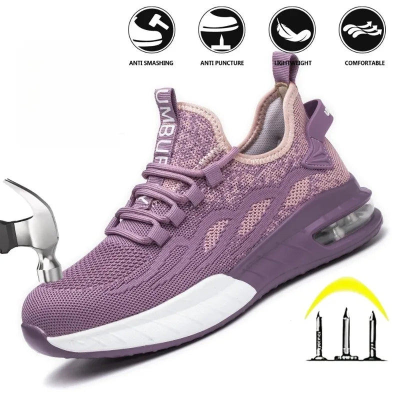 Women Shoes Breathable Indestructible Safety Shoe Anti Smash Anti Puncture Steel Toe Construction Work Boots Spring Women Sneake