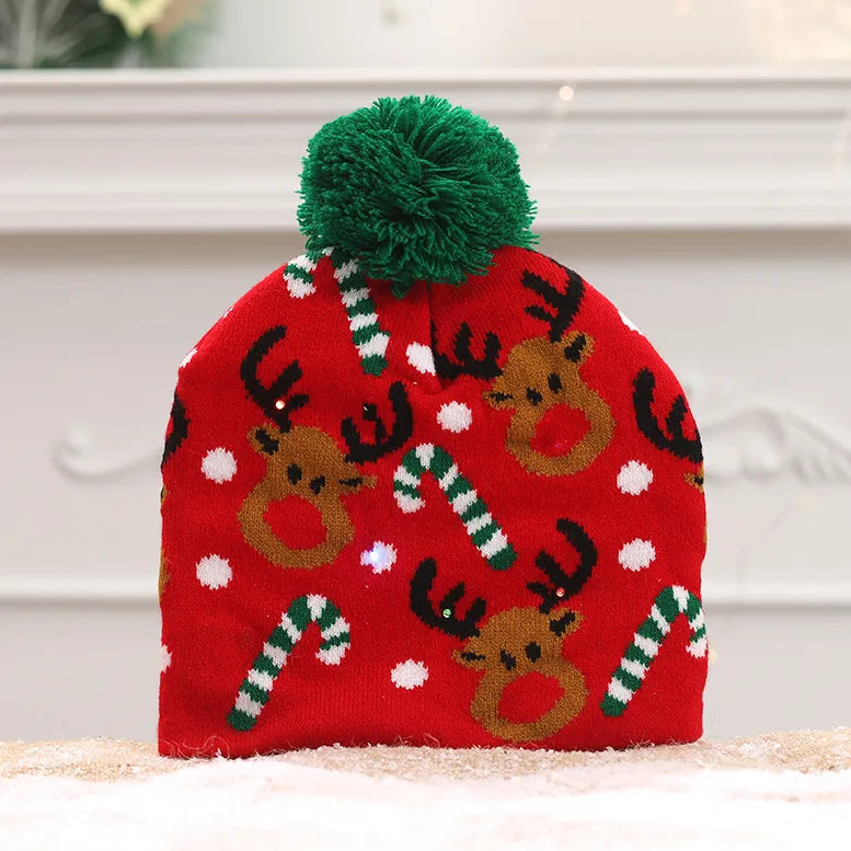 LED Christmas Hat Creative Flashing Led Light Knitted Hat Snowman Winter Warm Color Knitted Cap Christmas Gift