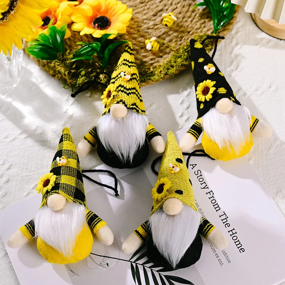 Sunflower Gnome for Home Decor Cute Bee Faceless Doll Pendant Wall Door Hanging Decoration Spring Summer DIY Figurines