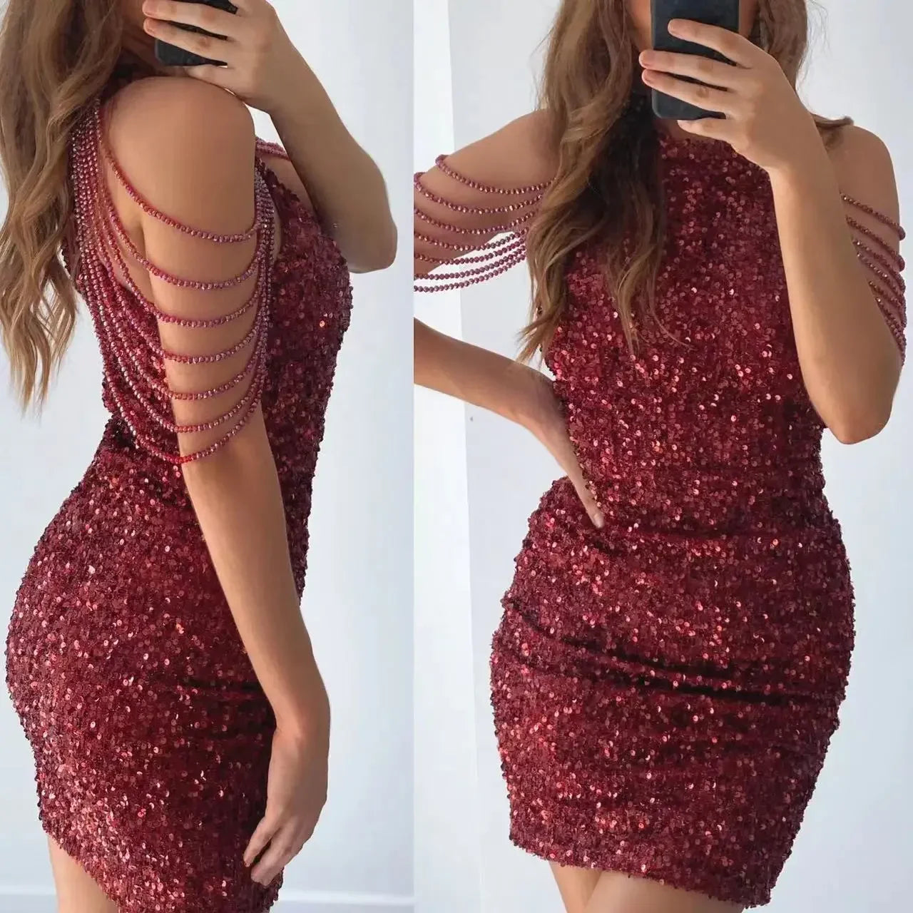Sequin Fringed Dresses with Stones and Crystals Halter Neck High Waist Fashion Slim  A Full Skirt Women's Evening Dresses 2024