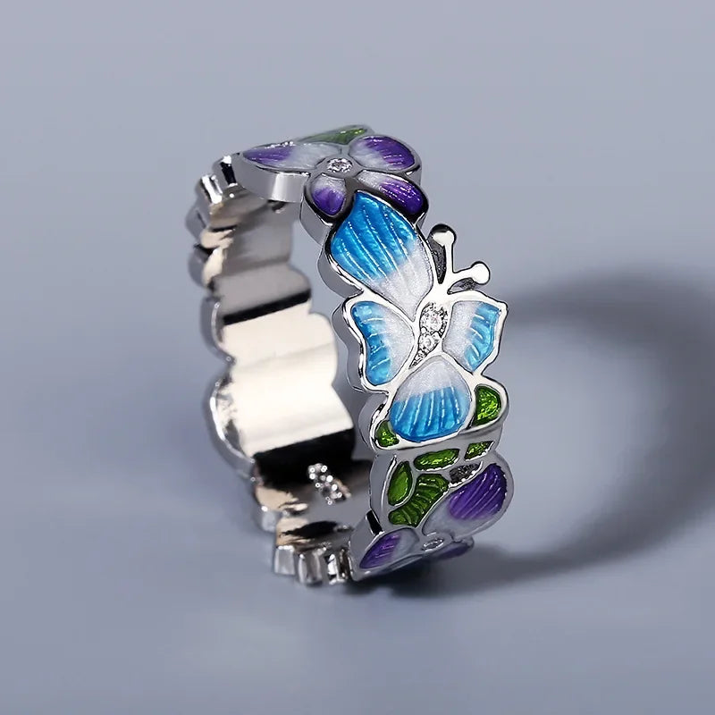 2024 New Silver Rings for Women Creative Handmade Enamel Craft Women's Rings 925 Silver Women's Party Jewelry Epoxy Craft
