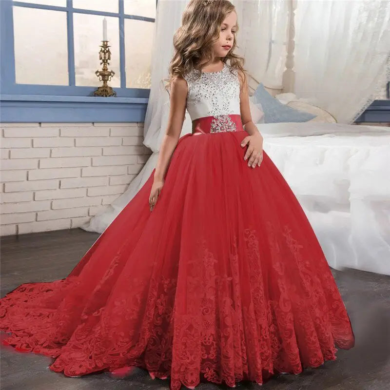Red Christmas Clothes for Kids Girls Children's Pageant Performance Formal Gown Teen Girls Wedding Party