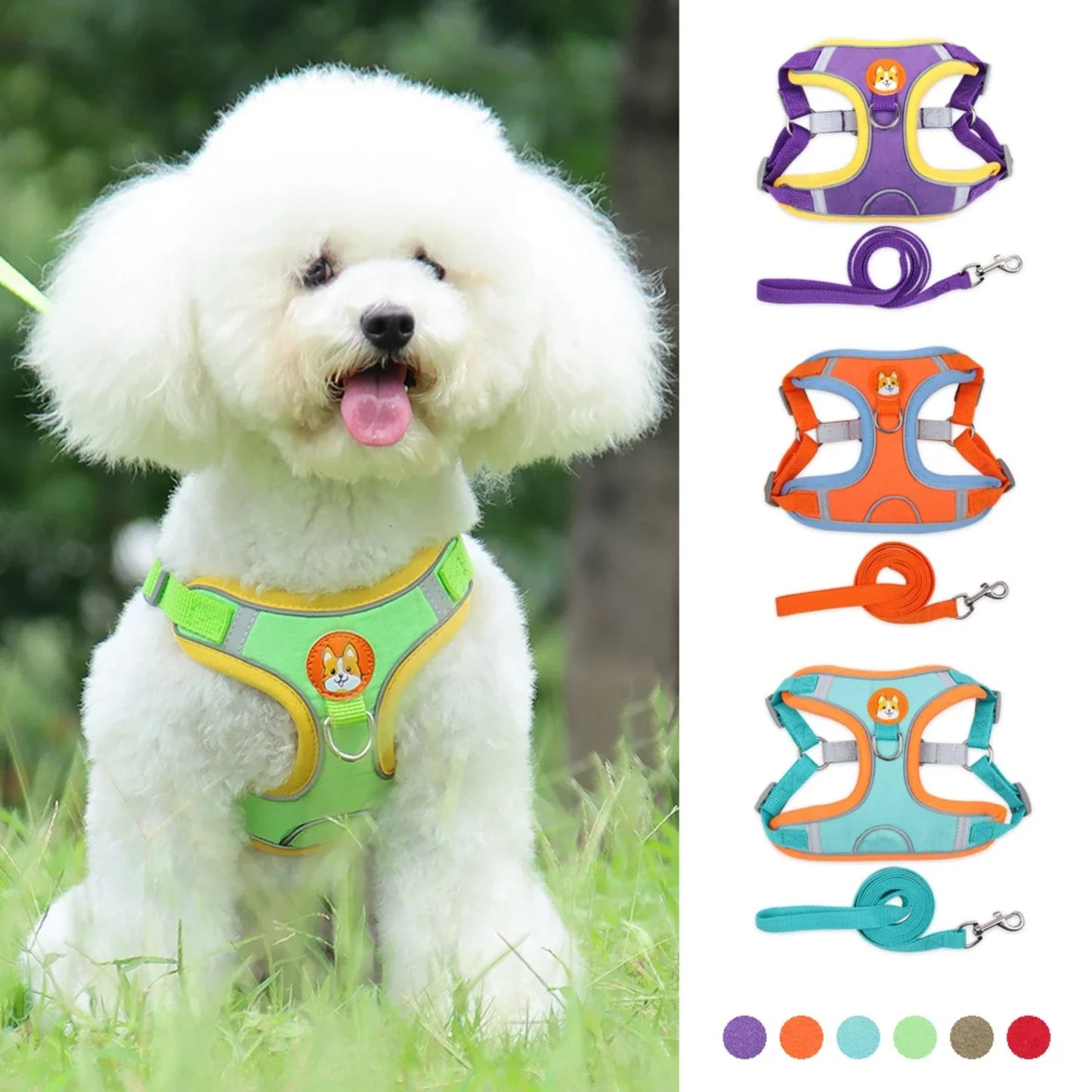 Dog Harness with 1.5m Traction Leash Set  Pull Dog Vest Strap Adjustable Reflective Breathable Harness  Dogs Puppy and Cats Flea