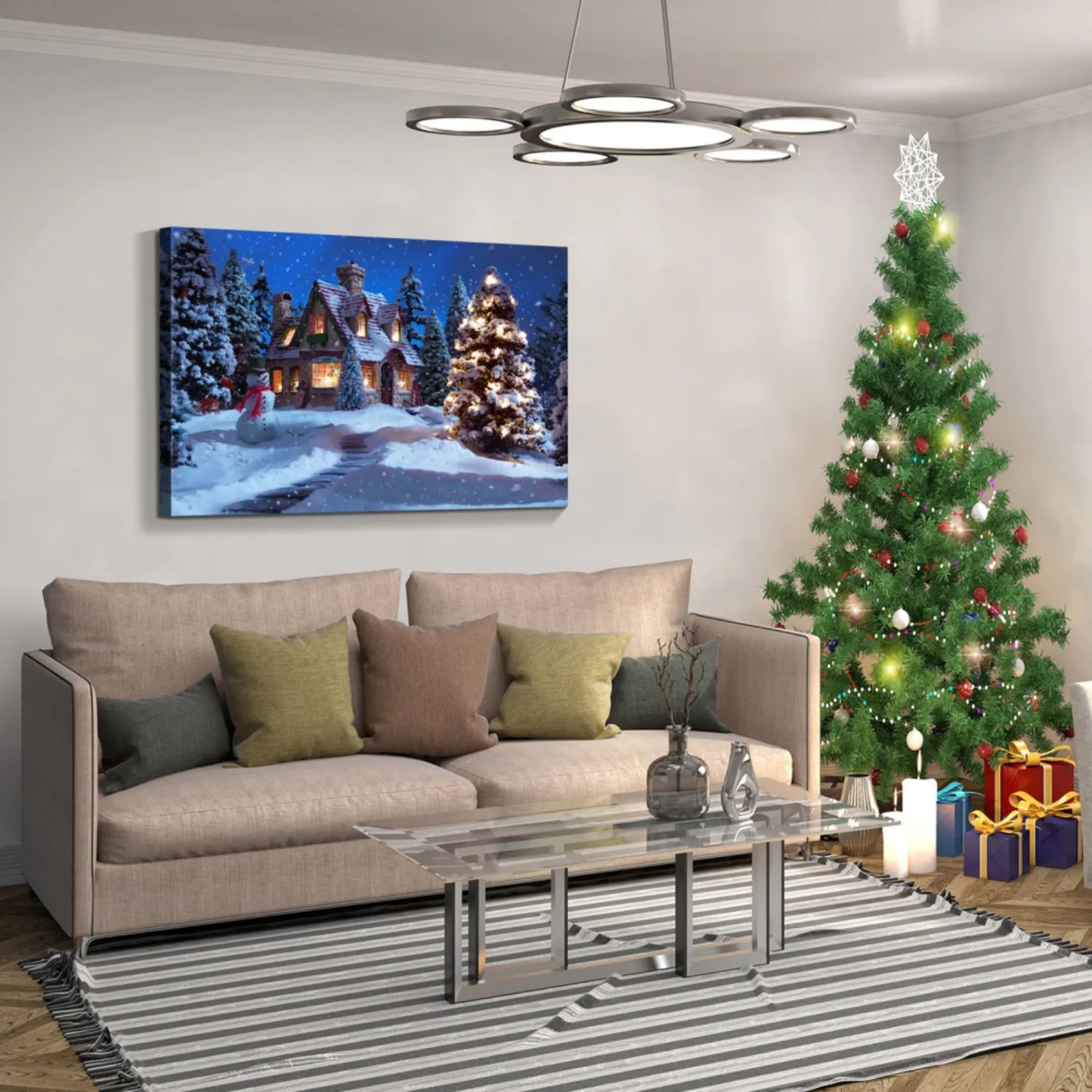 Framed Canvas Wall Decor Painting,Forest Christmas Tree,Decoration for Christmas Eve Living Room,Bedroom Decoration -2418 inches