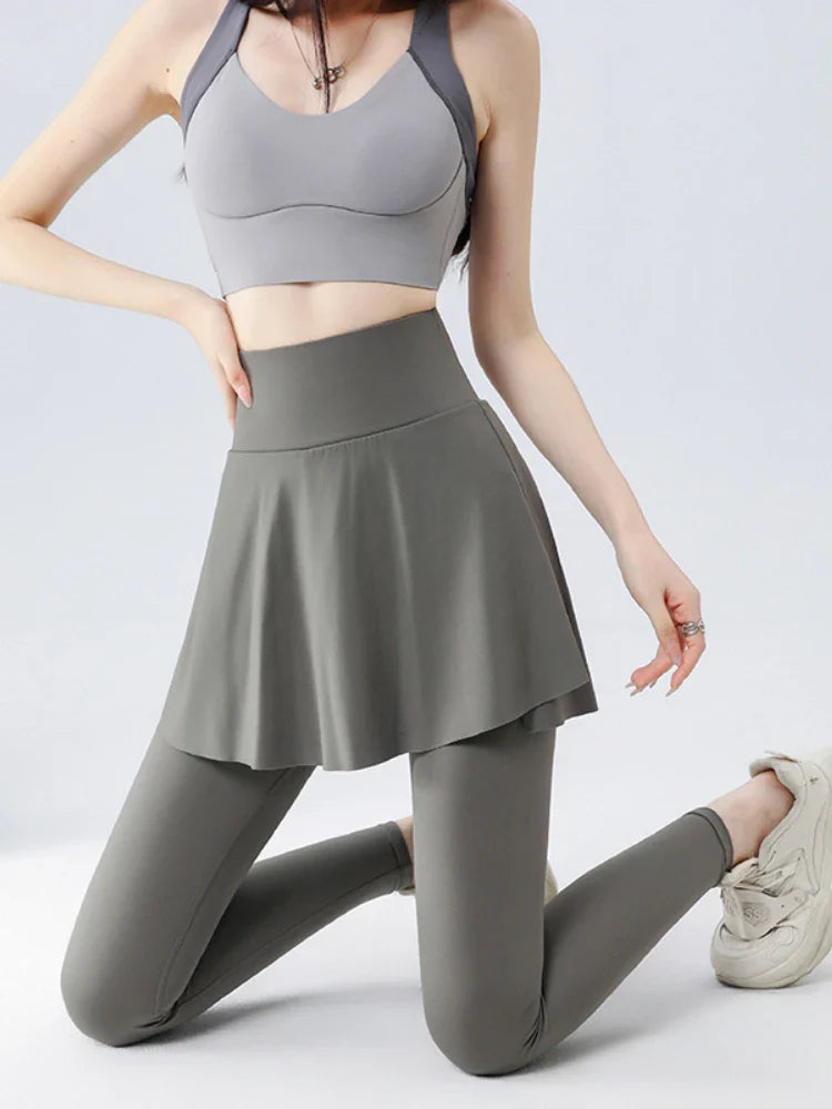 2024 Yoga Women High Waist Slim Hip Lifting Running Fitness Shark Pants Sports Outwear Fake Two Piece Skirt Pants Women Clothing