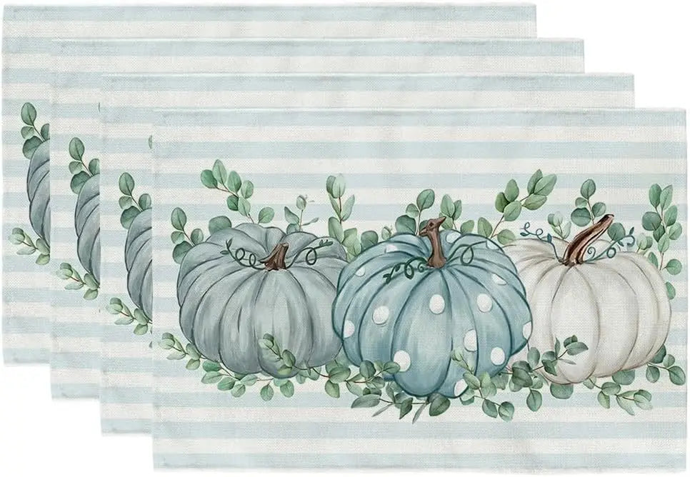 4PCS Thanksgiving Day Table Placemats 30*45cm Linen Autumn Pumpkin Maple Leaf Printed Dining Table Mat Festive Table Decoration