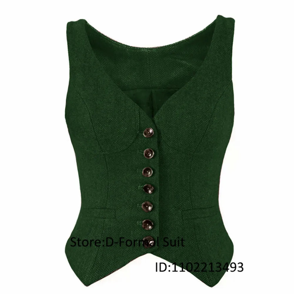 Herringbone Women Sleeveless V-Neck Slim Fit Vintage Wool Jacket Casual Summer Knit Vest By Women's Sports Suit New Outerwear