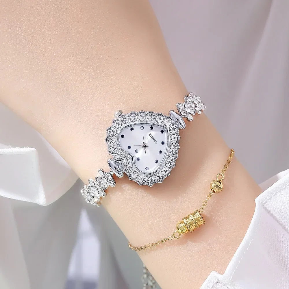 Heart Shape Small Dial Women's Bracelet Watch Quartz Wristwatch Retractable Chain Strap Watch Wholesale  relogio reloj mujer
