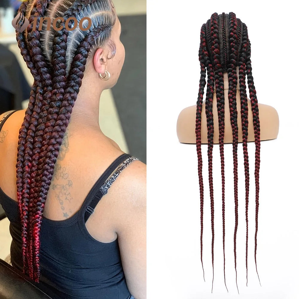 36 Inches Cornrows Braided Wigs Synthetic Full Lace Wig For Black Women Jumbo Braided Wigs Lace Frontal Faux Locs Box Braids Wig