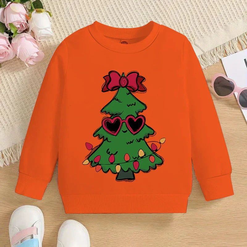 Boys and Girls Sweet Christmas Tree Fashion Cartoon Graphic Y2K Sudaderas Casual Kids Pullover