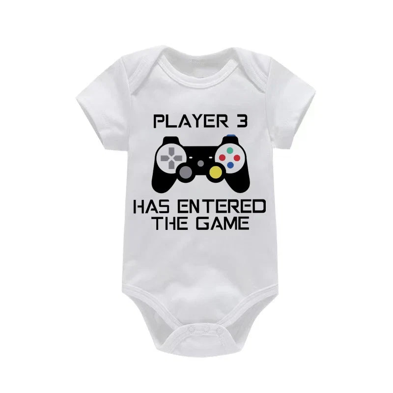 PLAYER 3 Newborn Romper Casual Short Sleeves Baby Boy Clothes Bodysuits Cartoon Graphic Toddler Girls Jumpsuits