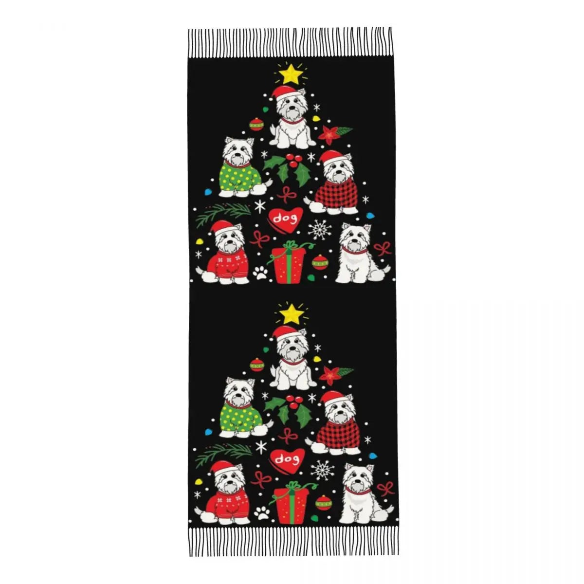 Womens Tassel Scarf Westie Dog Christmas Tree Large Winter Warm Shawl Wrap Gifts Cashmere Scarf