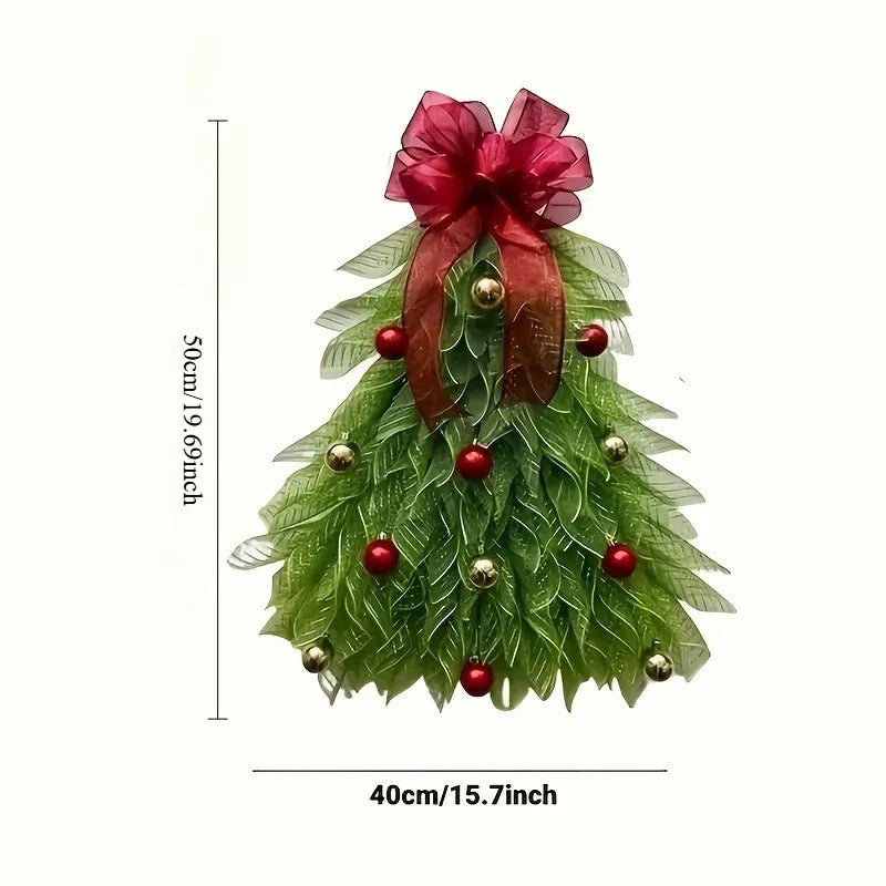 Elegant Door Decoration Red Ribbon ,Greenery & Golden Balls ,Easy Hang