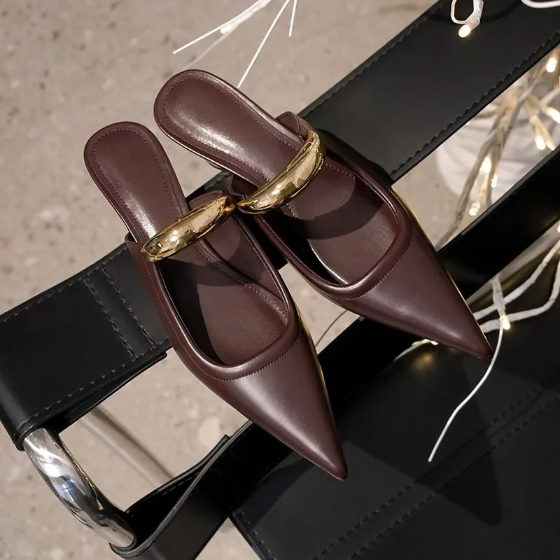 Pointed Toe Women's Slippers 2024 Summer Fashion Shallow Mouth Women's Mules Comfortable Wear Outside Ladies One Word Drag