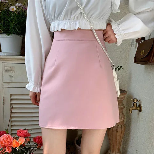 Mini Skirts Women Clothing Students Summer New Arrival High Waist Streetwear Candy Colors Faldas Mujer All-match Leisure Simple