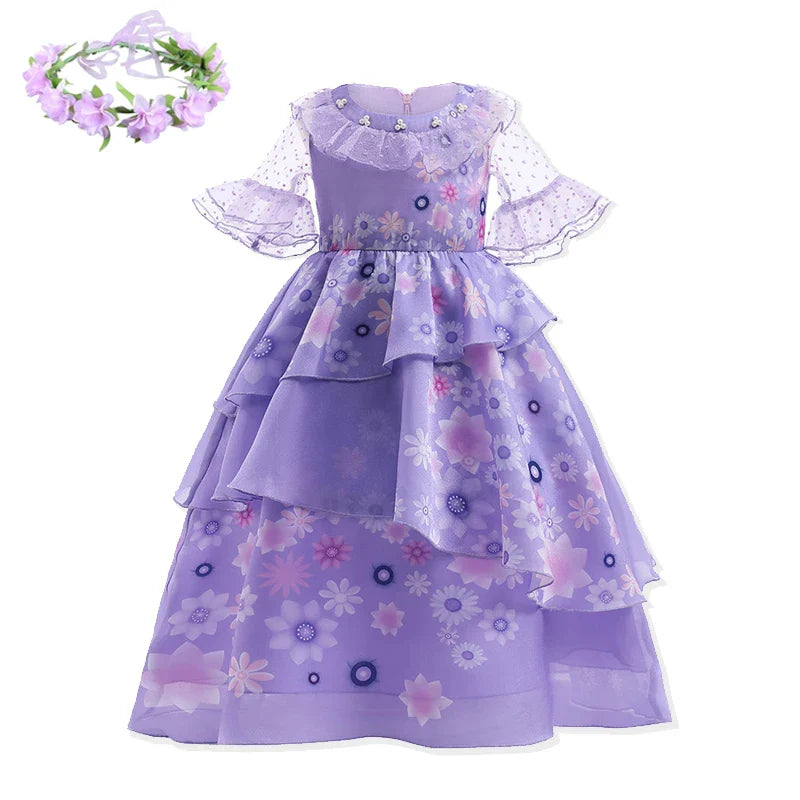 Halloween Girls Disney Encanto Isabela Princess Dress Baby Girls Isabela Cosplay Costumes Carnival Birthday Party Clothings