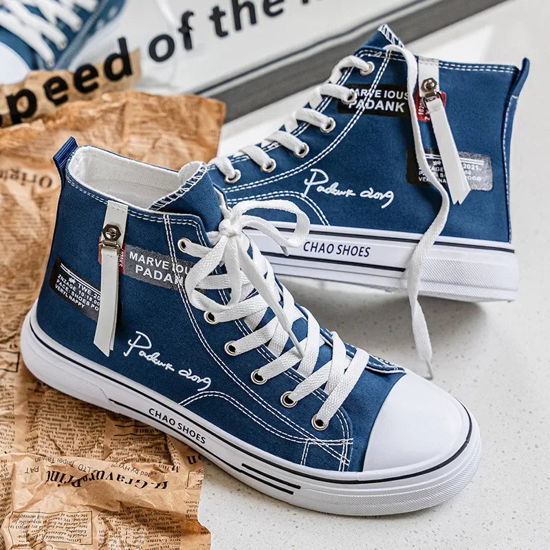 Casual Canvas Shoes for Men, High Top Black Fashionable Spring, Summer, Autumn, Winter Youth Leisure Shoes.