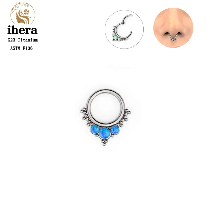G23 Titanium Opal Nose Ring 8/10mm Septum Piercing Clicker Women Men Ear Cartilage Piercing Earring Body Jewelry