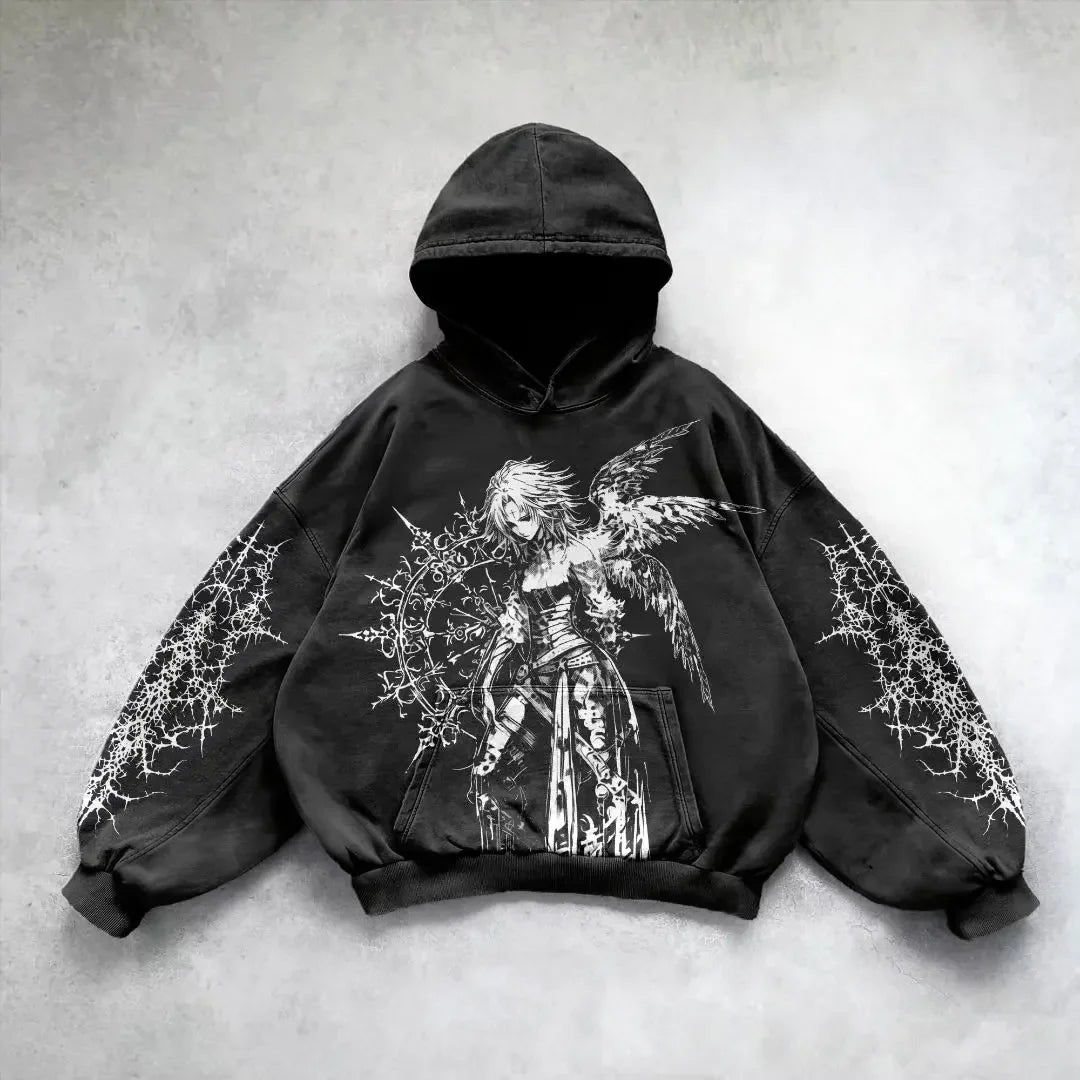 New goth streetwear sweatshirt hoodie demon girl print harajuku y2k tops oversized goth hoodies women couples gothic clothes