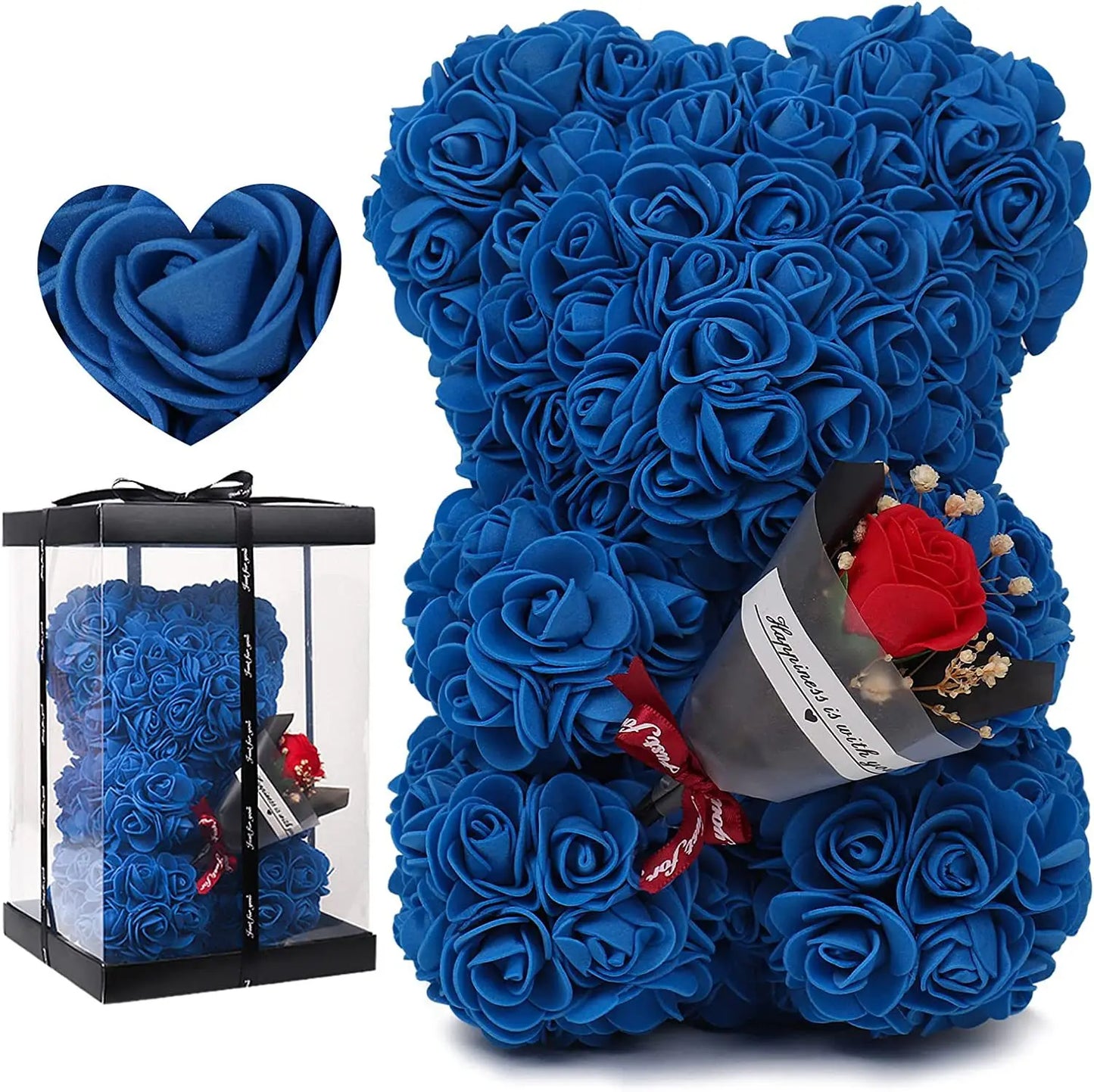 1pc 25cm Rose Bear with Flower Bouquet Artificial Foam Flowers Bear Romantic Creative Gifts for Valentines Day Anniversary Gift