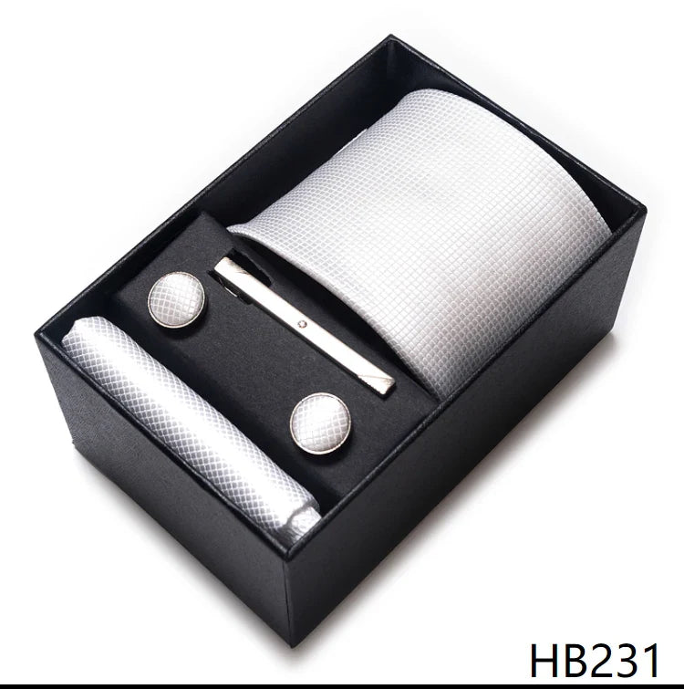 8 cm Wide Tie Sets Blue Solid Men's Neck Tie Handkerchief Cufflinks Clip Gift Silk Handmade