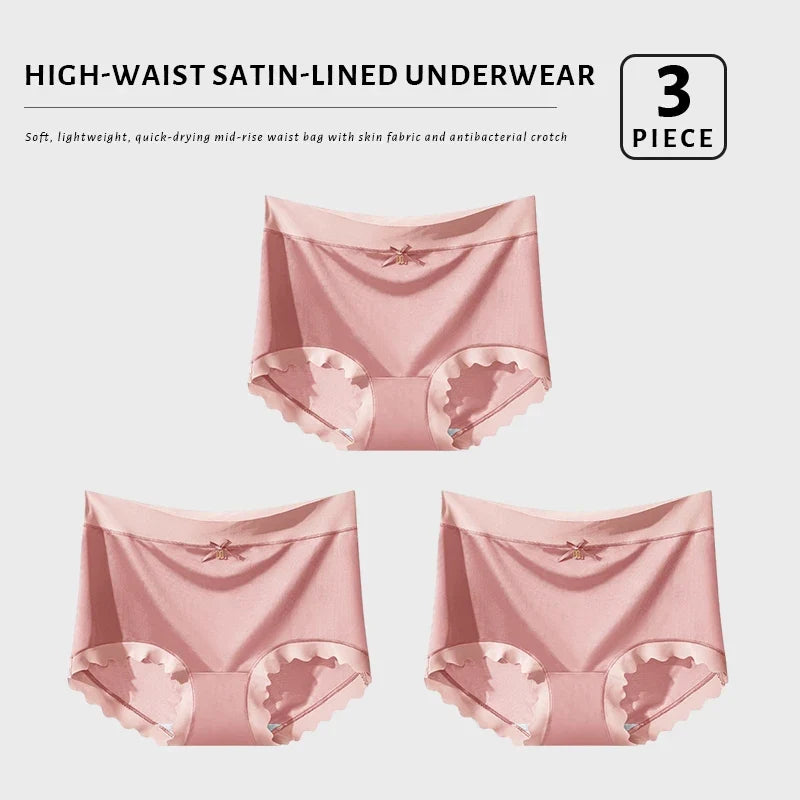FallSweet 3Pcs Ice Silk Panties for Women Seamless High-Rise Briefs Plus Size Underwear Boyshort Sexy Lingerie for Everyday Wear
