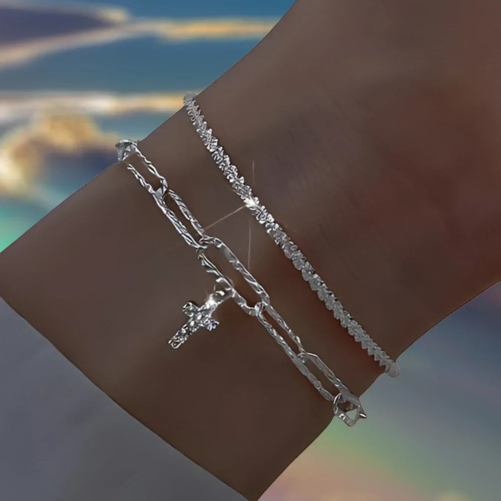 6pcs 925 Sterling Silver Rhinestone Bracelets for Women Girls Luxury