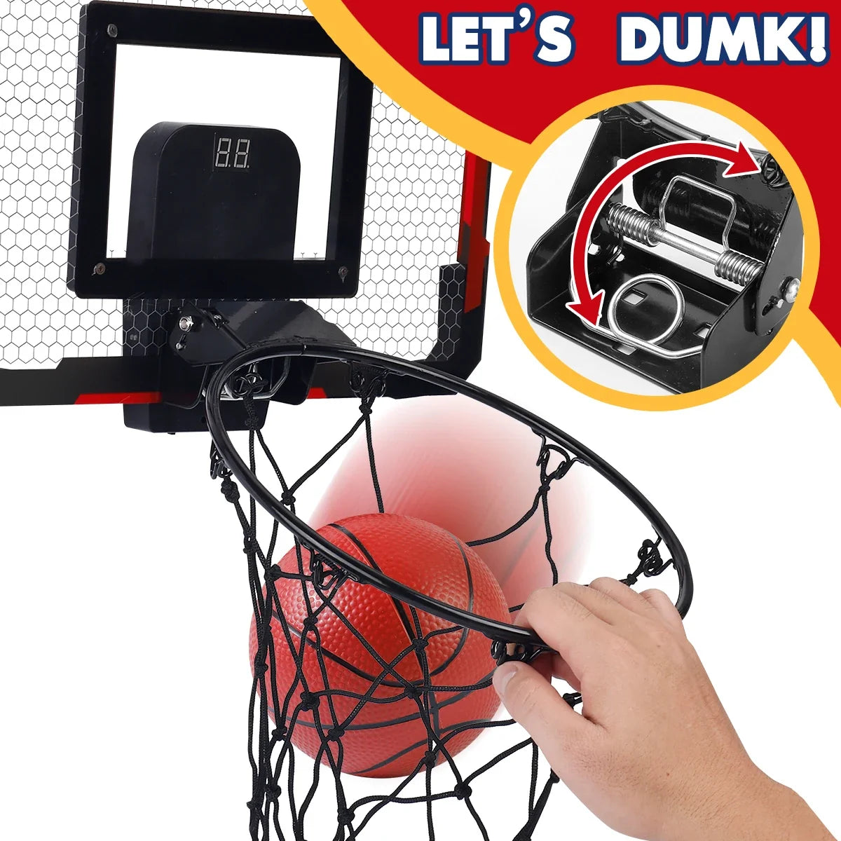 MQUDUO Door Mounted Mini Basketball Hoop Set with 3 Balls, Padded Backboard and Foldable Rim for Dorm Room Basketball Challenge