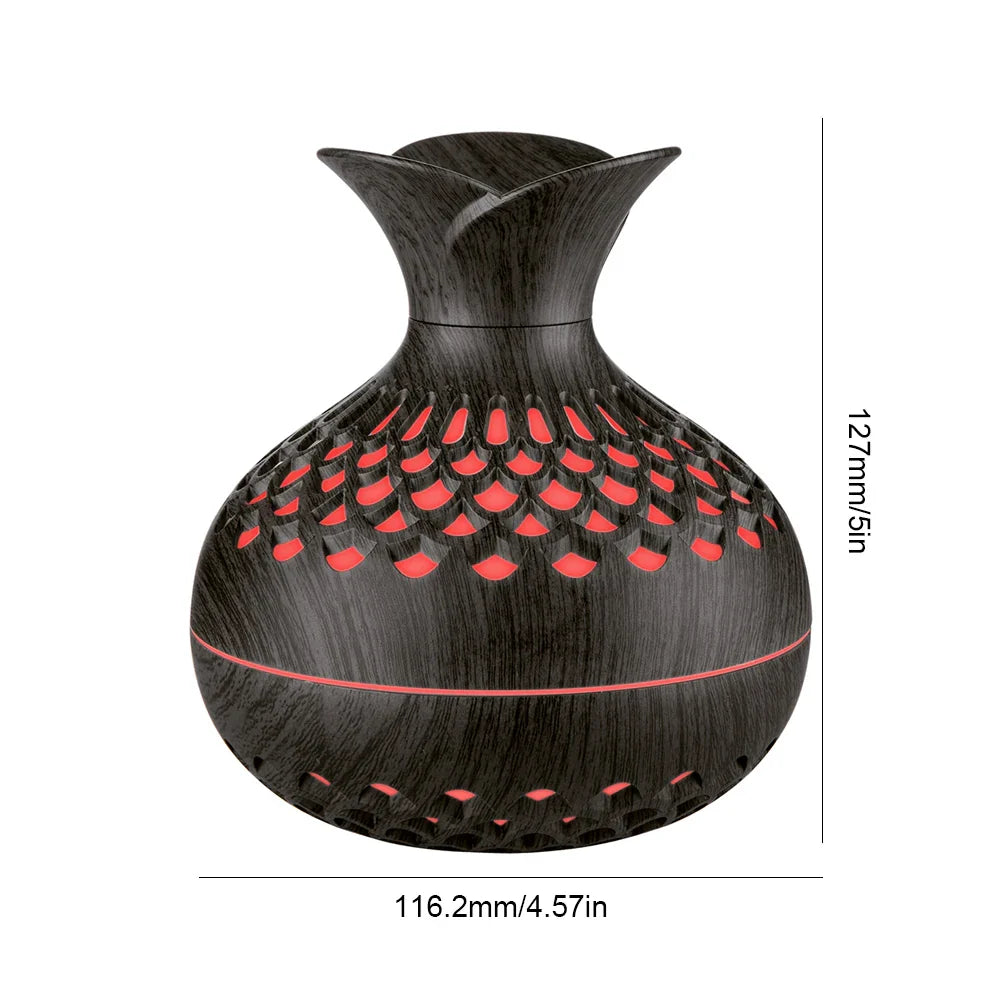 300ML Wood Grain Flower Humidifier Silent Aromatherapy Diffuser USB Rechargeable Mini Air Humidifier with Colorful Night Light